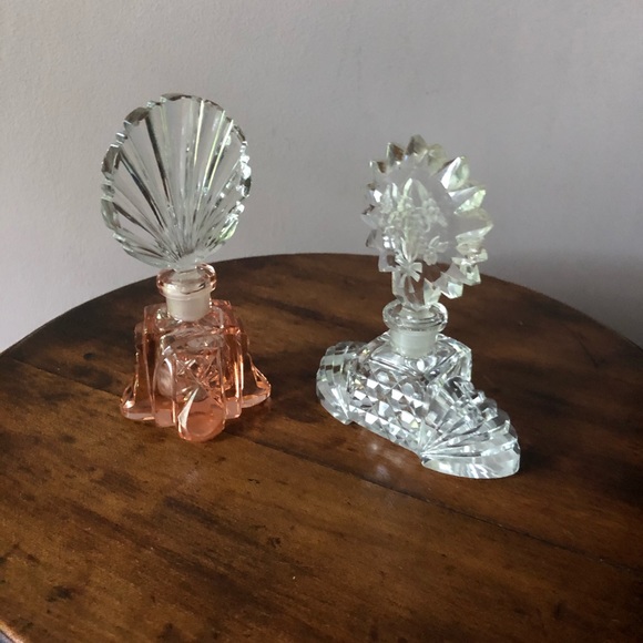 Cut Crystal perfume bottles with removable stoppers made in Czechoslovakia. - Picture 2 of 5